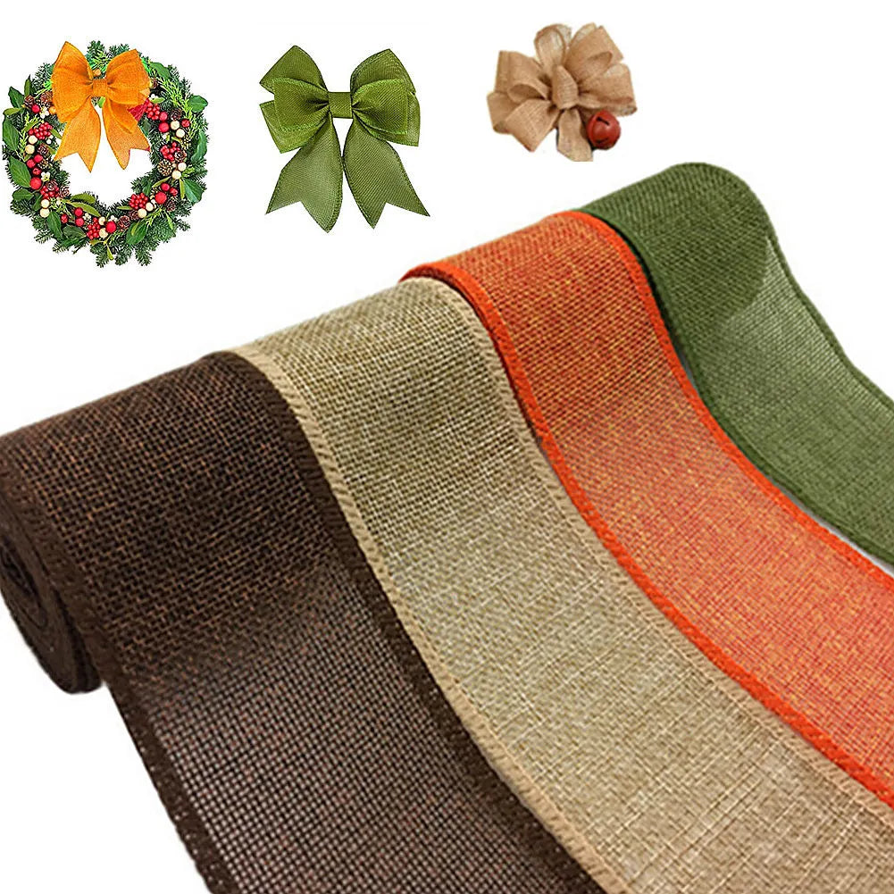 3M/Roll Burlap Wired Ribbon Rolls - 60mm Width Wrapping Burlap Ribbon for DIY Christmas Crafts, Decorations, and Weddings