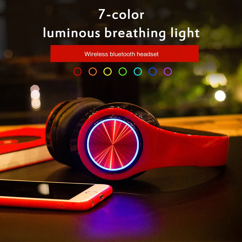 Wireless Gaming Headset with Bluetooth & Surround Sound – Stereo Earphones with USB Microphone & Colorful Lights for PC and Laptop