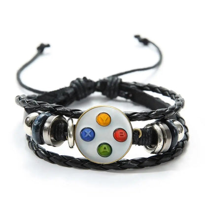 SONGDA Old Video Game Controller Leather Bracelet - Handmade Glass Gem Art Photo Charm, Novelty Jewelry for Men and Boys Gift