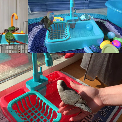 Automatic Parrot Bathtub - Parrot Paddling Pool Bird Feeder with Swimming Pool Faucet, Bath Shower Water Dispenser