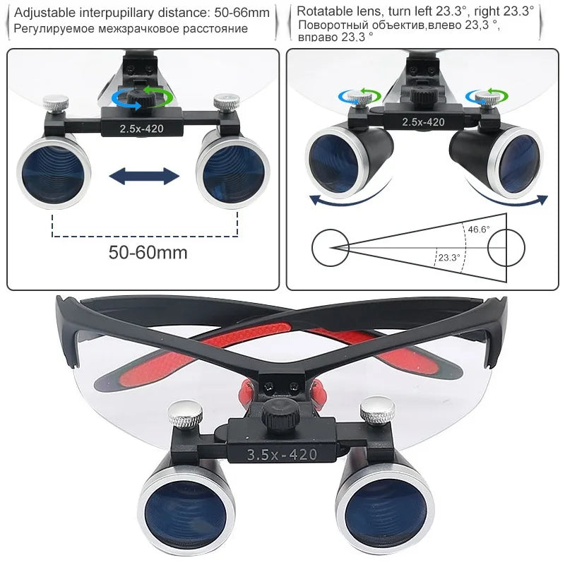 Dentistry Binocular Magnifier 2.5X 3.5X - Ultra-Lightweight Optical Loupes for Dental Surgery, Magnifying Glass 320-420mm