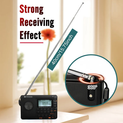 Portable Rechargeable Radio FM/AM/SW - All Full Waves Shortwave Radio with USB Recorder and Speaker, Ideal for Kids and Seniors