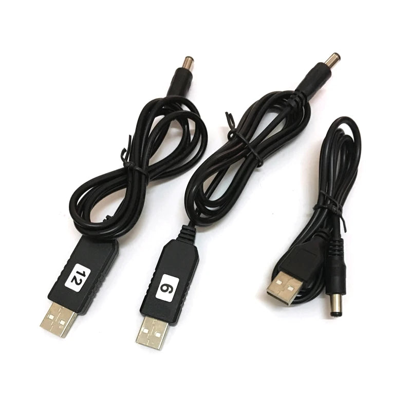 USB Power Boost Line - DC 5V to DC 5V/9V/12V Step-Up Module, USB Converter Adapter Cable with 2.1x5.5mm Plug