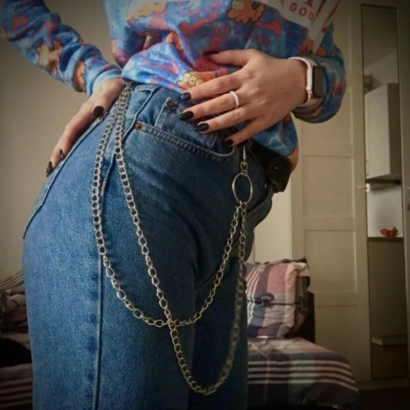 Unisex Punk Rock Waist Chain with Large Ring - Metal Keychain for Pants, Jeans - Hip-Hop Jewelry Gift for Men and Women