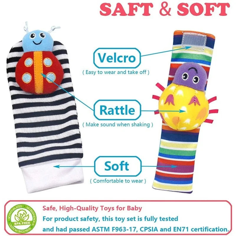 Soft Plush Baby Rattles : Foot & Wrist Rattle Set for Newborns - Educational Toys 0-24 Months