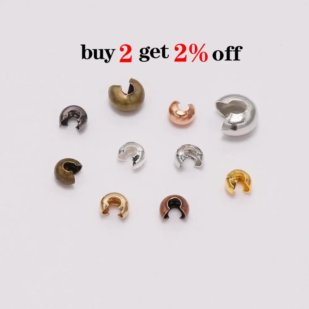 Copper Round Crimp End Beads - 50-100pcs/lot, Dia 3 4 5mm - Stopper Spacer Beads for DIY Jewelry Making Findings