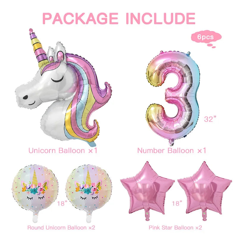 Rainbow Unicorn Balloon Set - 32 Inch Number Foil Balloons for 1st Kids Unicorn Theme Birthday Party and Baby Shower Decorations