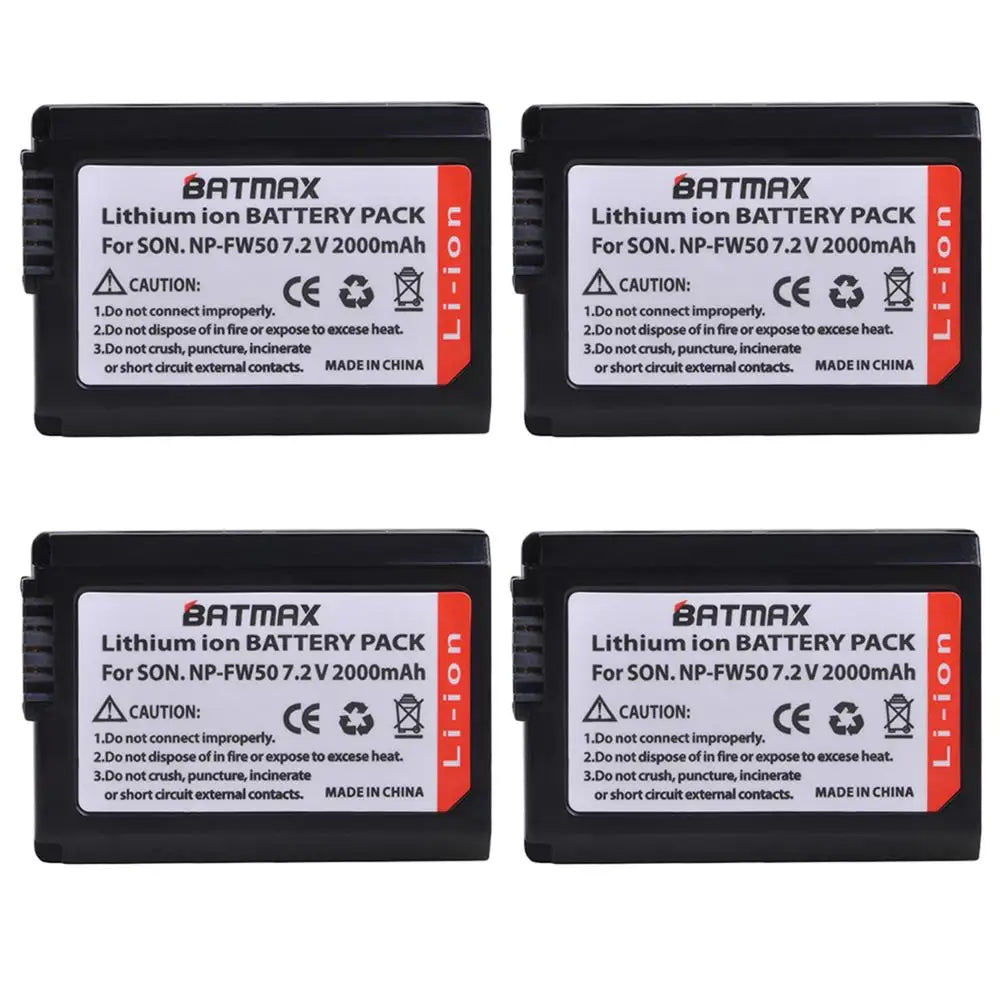 4X 2000mAh NP-FW50 NP FW50 Battery + LED USB Dual Charger for Sony A6000 A6400 A6300 A6500 A7 A7II A7RII A7SII A7S A7S2 A7R