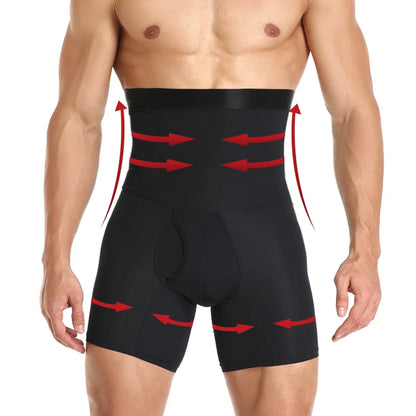 Men's High Waist Tummy Control Compression Shorts - Slimming Body Shaper Boxer Underwear