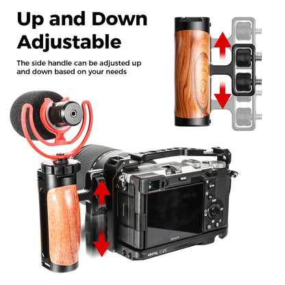 ULANZI R075 Universal Camera Cage Side Handle - Wooden Grip with Cold Shoe for Sony, Canon, Nikon Cameras - Perfect for Mic, Video Light Attachment