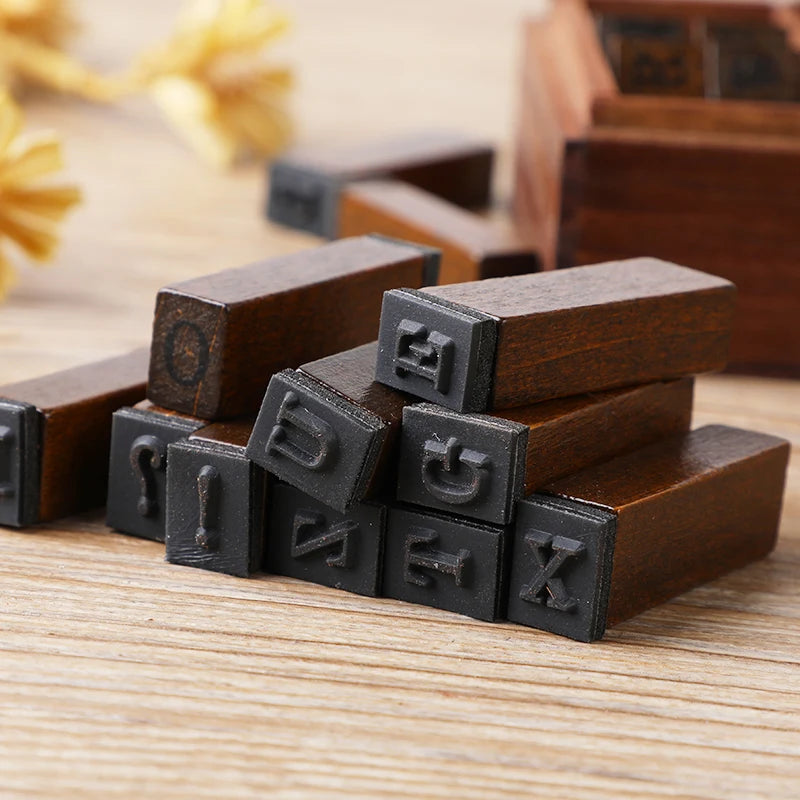 Yoofun 28pcs Vintage Wooden Alphabet Stamps: Rubber Letter Stamp Set for Craft, Card Making, Scrapbooking