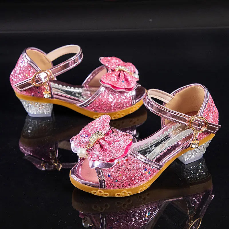 2021 Summer Girls Sandals – Princess Shoes with High Heels, Bow-Knot, and Crystal for Parties & Weddings