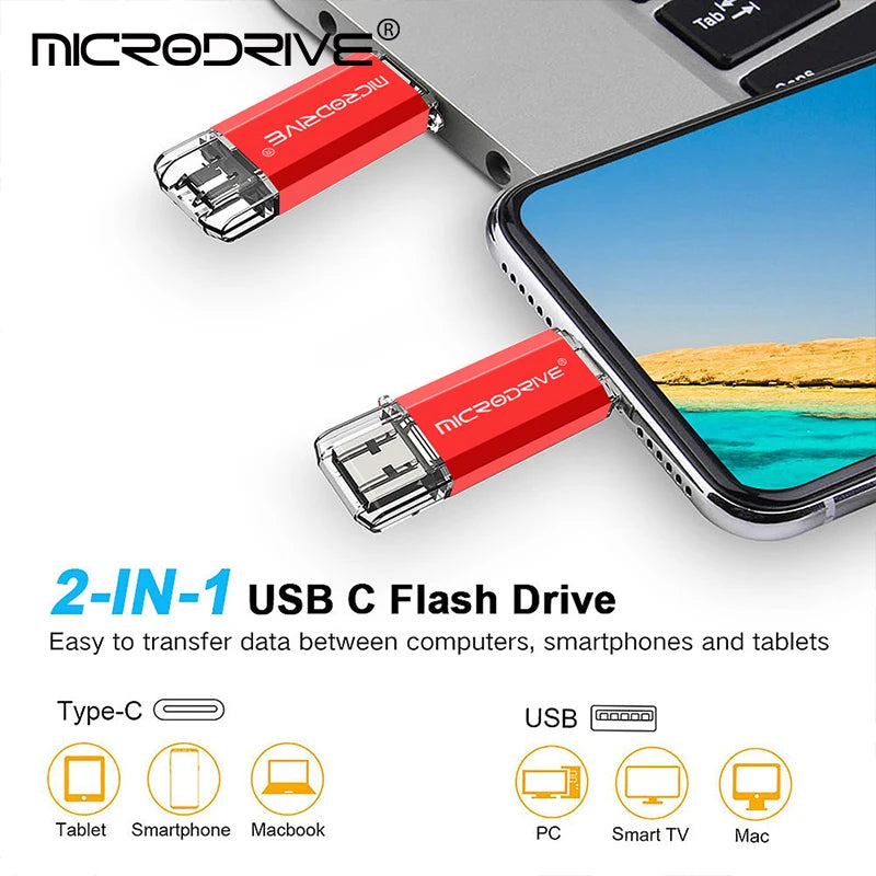 Type C USB Flash Drive OTG 2-in-1 - USB 2.0 and Micro USB Pen Drive, Available in 128GB, 64GB, 32GB, 16GB, 8GB, 4GB