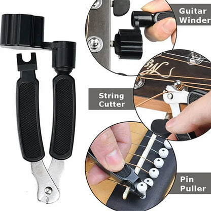 Multifunctional Guitar Tuning Tool - Acoustic Guitar String Winder, Bridge Remover, Pin Puller & String Cutter - Bass Guitar Accessories