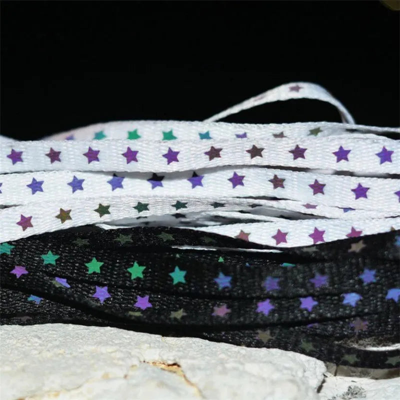 Holographic Reflective Star Shoelaces - Double-Sided High-Bright Luminous Flat Laces for Sneakers