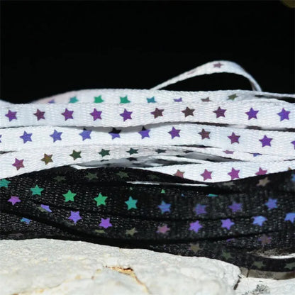 Holographic Reflective Star Shoelaces - Double-Sided High-Bright Luminous Flat Laces for Sneakers