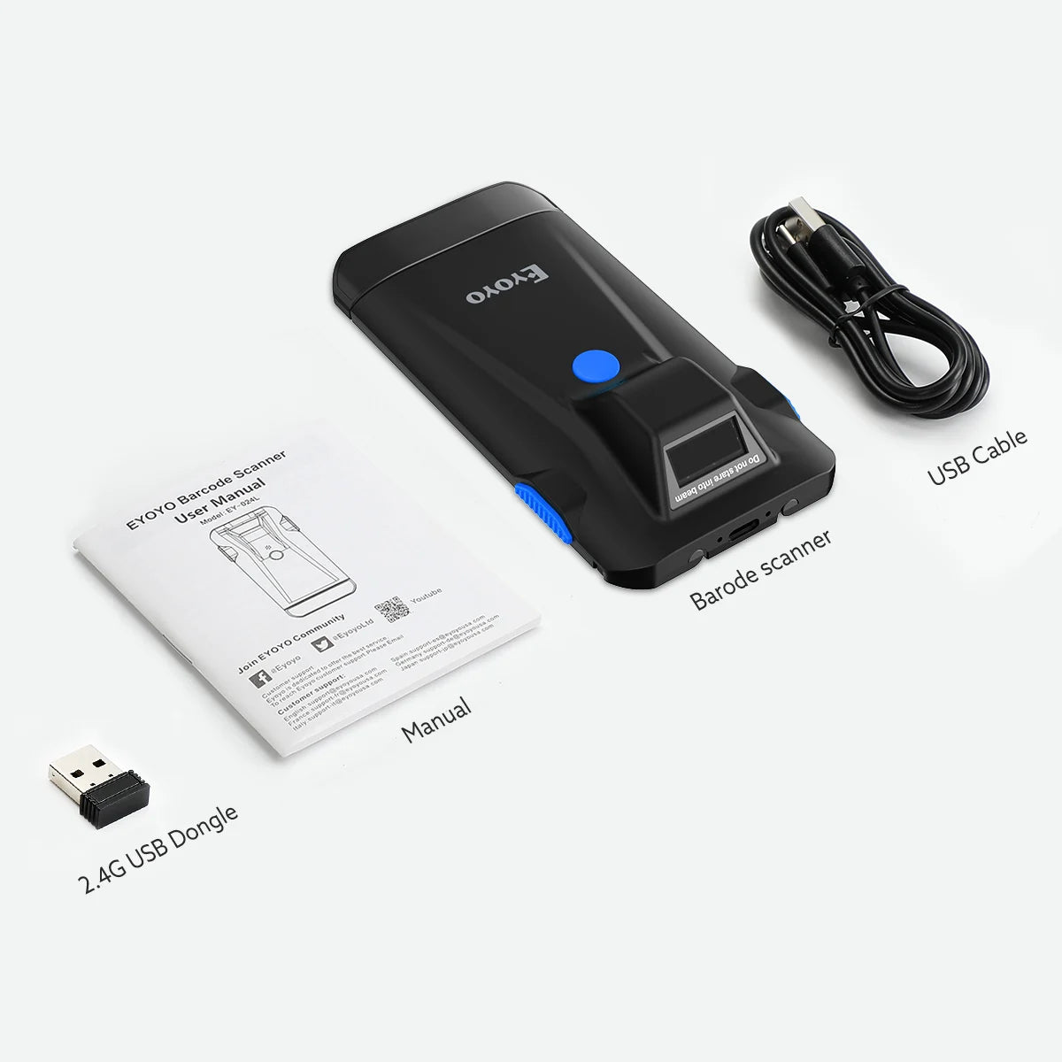 Eyoyo 2D Bluetooth Barcode Scanner – Portable Phone Back Clip, 1D/2D QR and Data Matrix Code Reader for Android/iOS