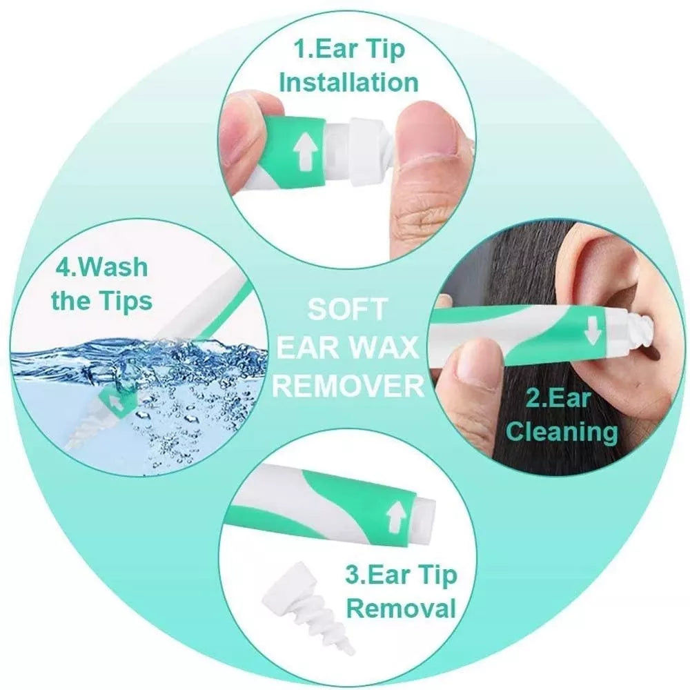 Ear Wax Remover Tool - Ear Cleaner with Soft Silicone & 16 Replacement Tips - Easy Grab and Extract Earwax