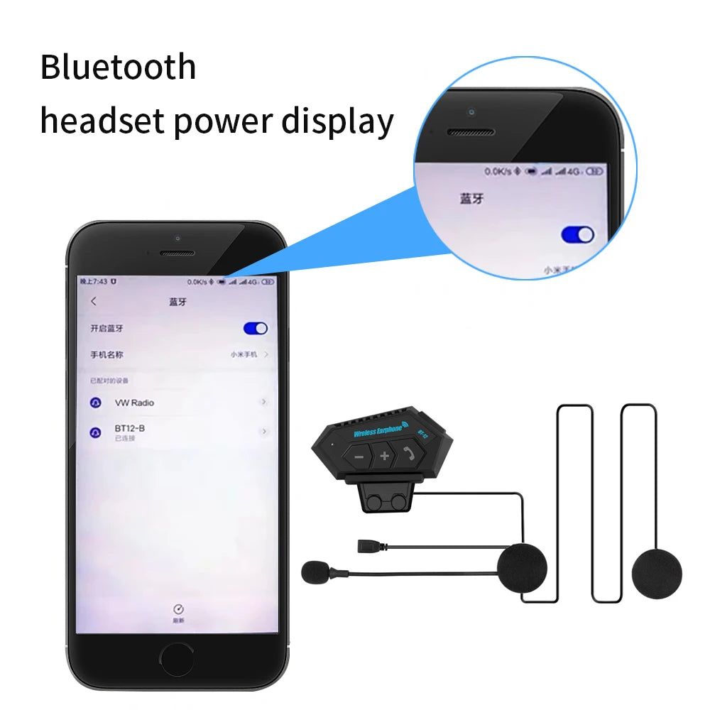 Motorcycle BT Helmet Headset: Wireless Hands-free Call Kit with Stereo Music Player Speaker - Anti-interference & Waterproof