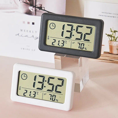 Mini Digital Clock Temperature Humidity - Portable Table Clock Thermometer Hygrometer - 12/24H Battery Operated LED Clock