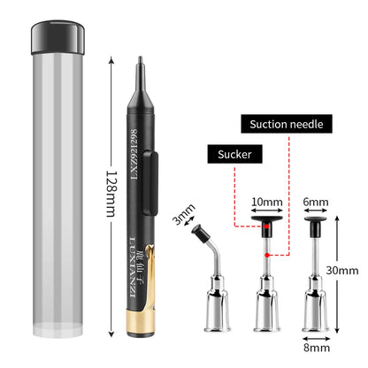 Vacuum Suction Pen Kit - LUXIANZI with 3 SMD Tweezers Pick Up Tool for ICs, Remover Pump Solder Desoldering Sucking Pens