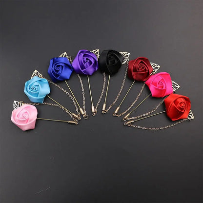 Fabric Ribbon Tie Pin Flower Brooches for Men's and Women's Suits - 19 Colors Available - Stylish Lapel Pins and Suit Accessories