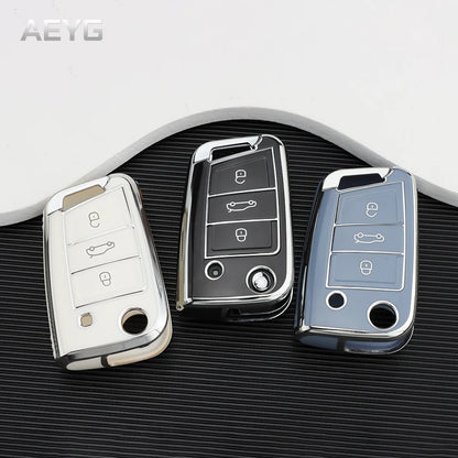 Fashion TPU Car Key Case - Full Cover for VW Golf 7 MK7, Tiguan MK2, SEAT Ateca, Leon FR 2, Ibiza, Skoda Octavia