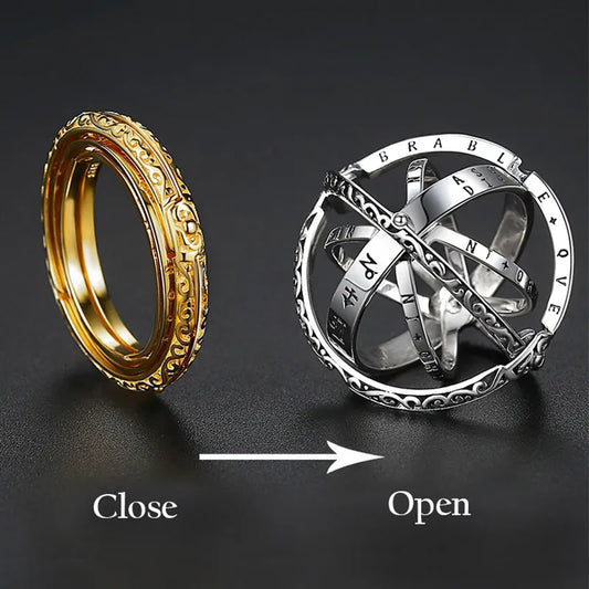 Astronomy Ball Rings: Openable Rotate Sphere Cosmic Planet Letter Ring - Fashion Jewelry for Men & Women, Sizes 7-12