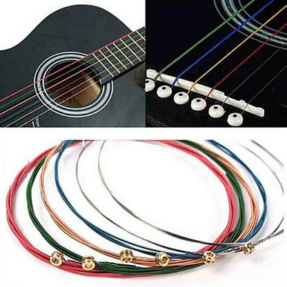 6Pcs/Set Rainbow Colorful Acoustic Guitar Strings - E-A Strings for Acoustic & Classic Folk Guitars - Multi Color Parts