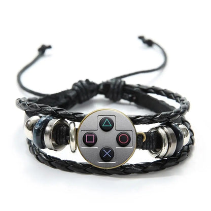 SONGDA Old Video Game Controller Leather Bracelet - Handmade Glass Gem Art Photo Charm, Novelty Jewelry for Men and Boys Gift