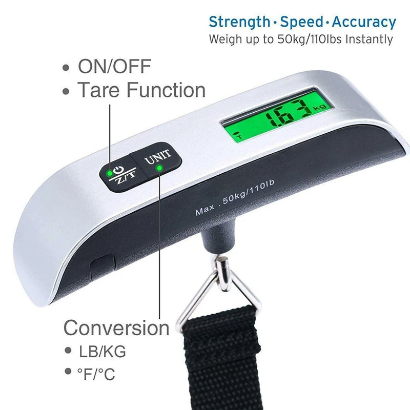 50kg/10g Digital Electronic Balance Scale - Kitchen Luggage Hanging Scale for Travel Suitcase - Portable Baggage Weight Tool