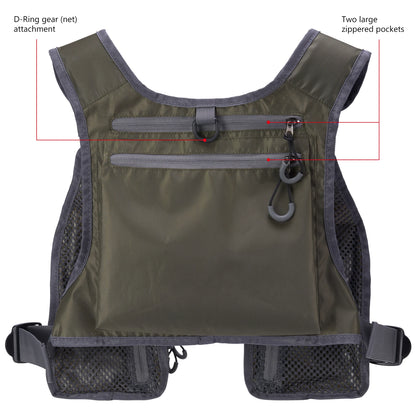 Bassdash FV08 Ultra Lightweight Fly Fishing Vest - Portable Chest Pack for Men and Women, One Size Fits Most