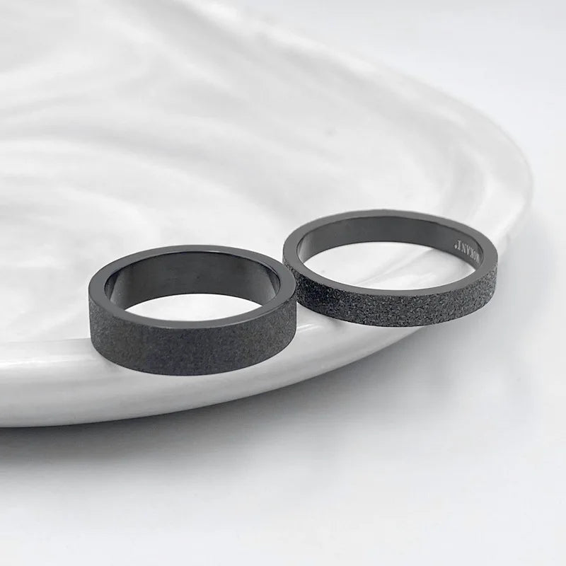 Simple Black Titanium Ring – 3mm & 5mm Matte Finished Finger Ring for Men & Women, Wedding Bands & Couples' Jewelry