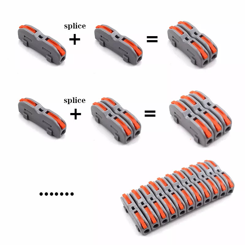 2-Pin Wire Connector 222-412 - Splicing Terminal Blocks for LED Strip Lighting, Electric Quick Connectors, Mini Conductor Rail Conector