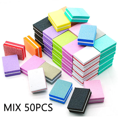 50Pc Professional Mini Nail Art Buffer - 100/180 Grit Sandpaper Manicure Care File - Polishing & Grinding Equipment Tool