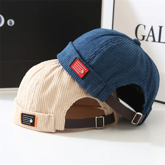 Unisex Corduroy Brimless Caps - Solid Color Streetwear Hip Hop Hats, Retro Beanie Docker Adjustable Dome Hats for Men and Women