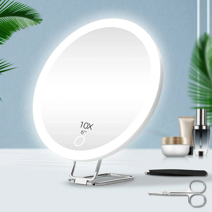 6 Inch Magnifying Mirror with Light - 5X-30X Portable Travel Mirror, 360° Adjustable Stand, Suction Cup