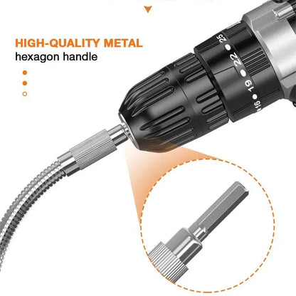 Silver Hexagonal Handle 300mm Universal Flexible Shaft Directional Screwdriver Extension Rod - Metal Tool Accessory