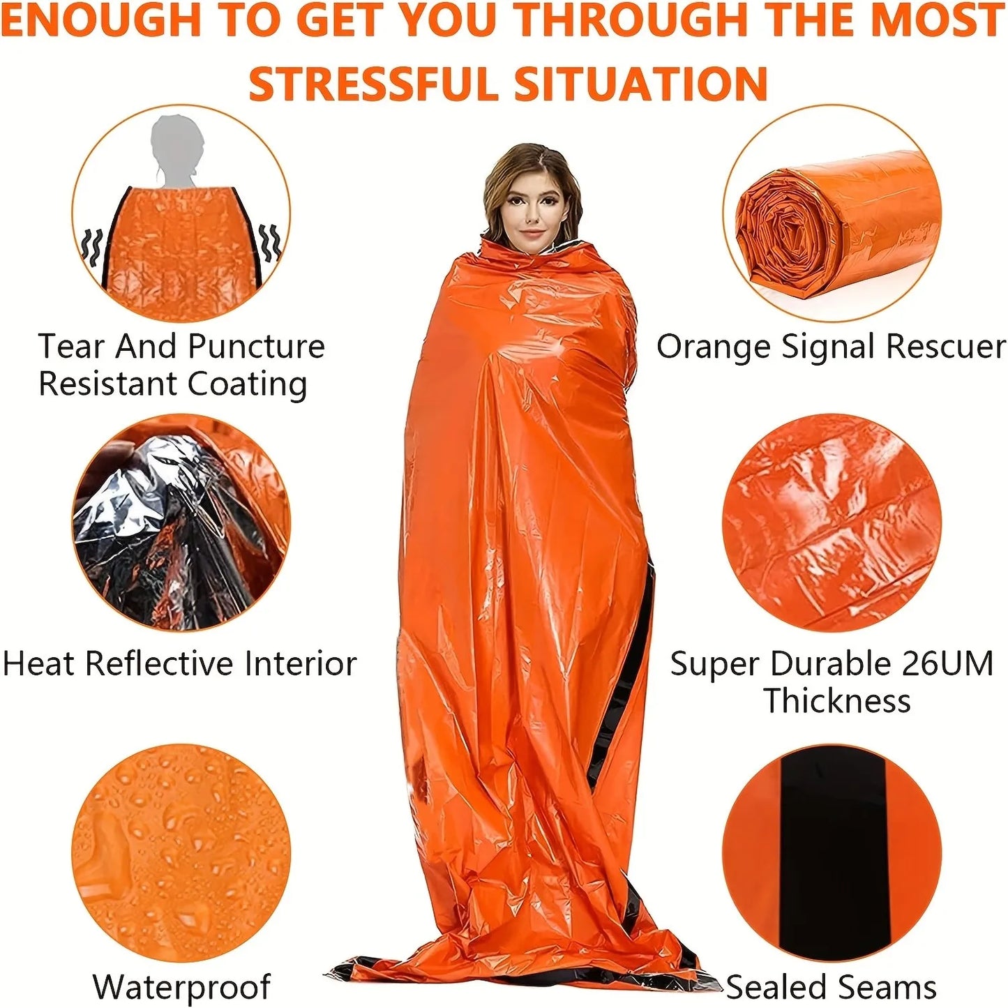 Portable Waterproof Emergency Survival Sleeping Bag – Outdoor EDC Camping Gear, Thermal Sack, First Aid Rescue Kit, Mylar Blanket