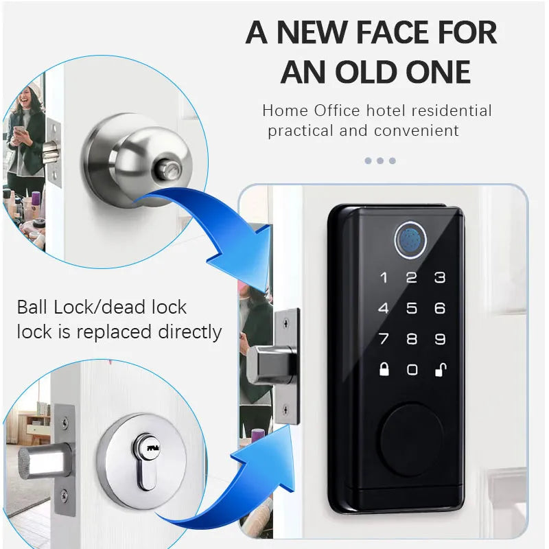 Smart Digital Electronic Door Lock - Fingerprint, Password, RFID Card, Tuya Deadbolt Keyless Entry, Biometric Security