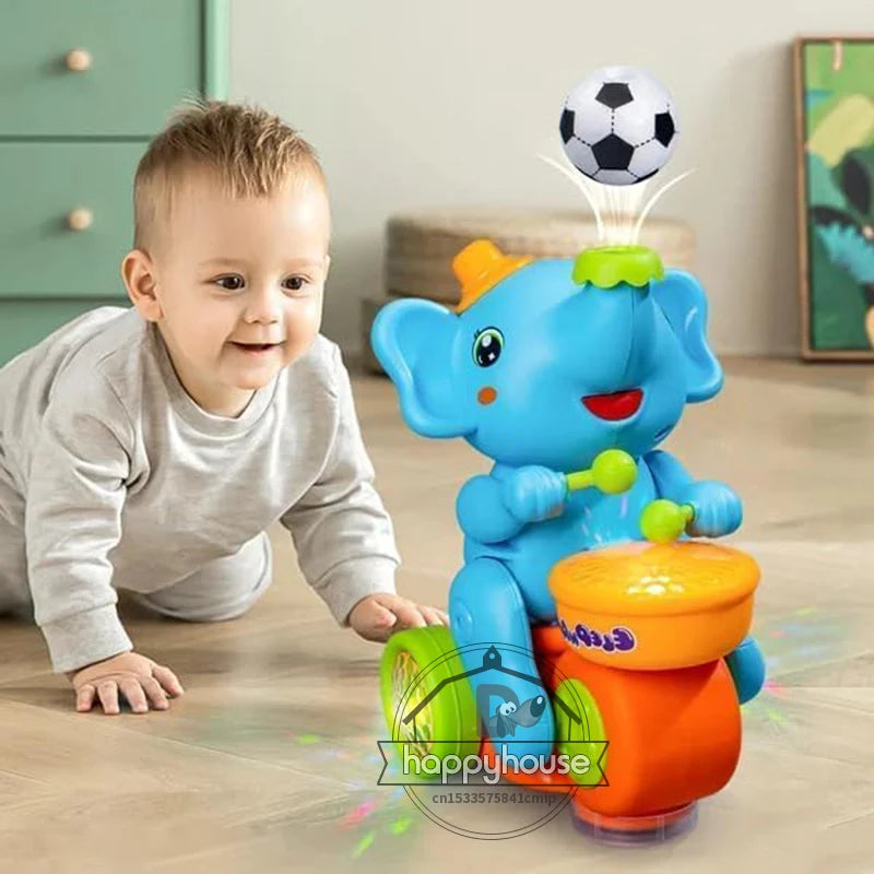 Musical Walking Elephant Drummer Toy with LED Lights - Sensory Learning Educational Toy for Kids