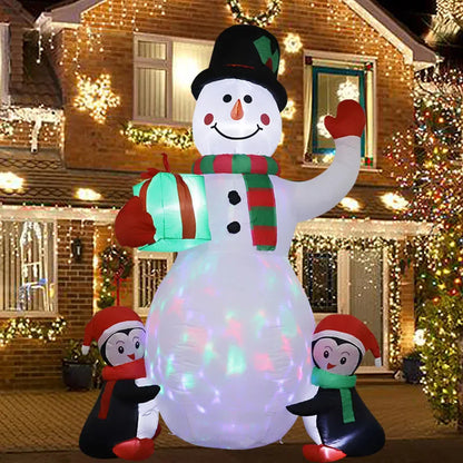 1.8m Christmas Inflatable Decoration - Snowman and Penguin with Built-in LED Lights, Ideal for Indoor/Outdoor New Year Party and Garden Decor