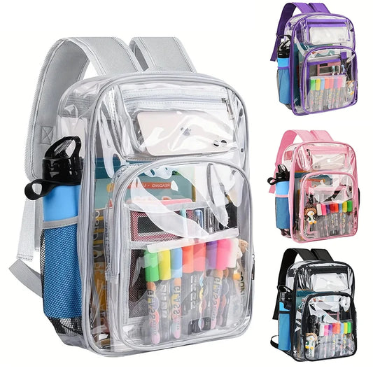 Clear PVC Backpack – Large Heavy Duty See-Through Bookbag with Reinforced Straps for School