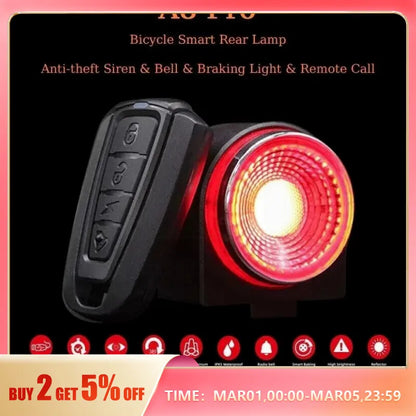 ANTUSI A8 Bike Anti-theft Alarm Lock with Taillight: Wireless Remote Control Waterproof Rear Light & Bell