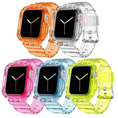 Clear Band and Case for Apple Watch Series 4-9 , SE | Transparent Plastic Strap | Fits 38mm, 40mm, 41mm, 42mm, 44mm, 45mm