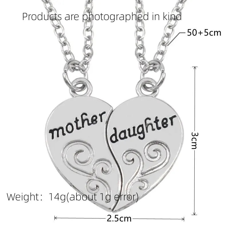 2pcs Antique Silver-Plated Mother-Daughter Necklace Set: Fashionable Combination Jewelry for Love in Parent-Child Style