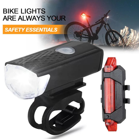 USB Rechargeable Bike Light Set: Front Light with Taillight - Easy Installation, 3 Modes Bicycle Accessories