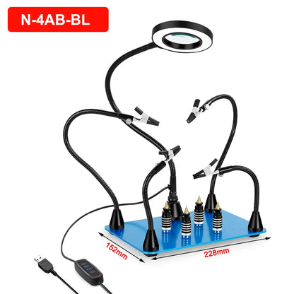 NEWACALOX Third Pana Hand Hot Air Gun Frame - PCB Board Holder, Heat Gun Stand, Soldering Tool with 3X LED Magnifying Glass