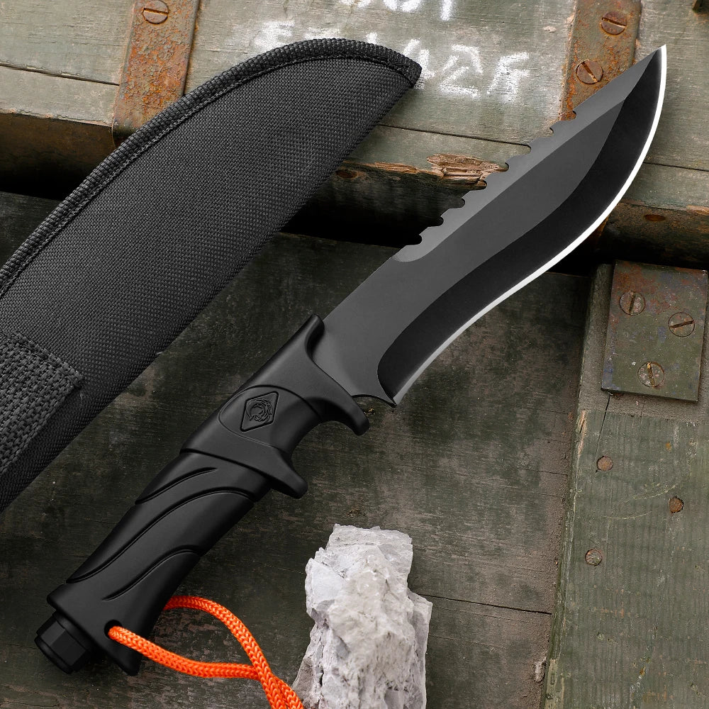 Fixed Blade Camping and Hunting Knife – Tactical Bowie Knife with Sheath, Full Tang Design