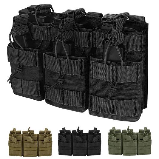 Tactical Molle Triple Magazine Pouch - Double-Layer Cartridge Holder for M4, M14, M16, AK, AR, Universal Mag Pouches